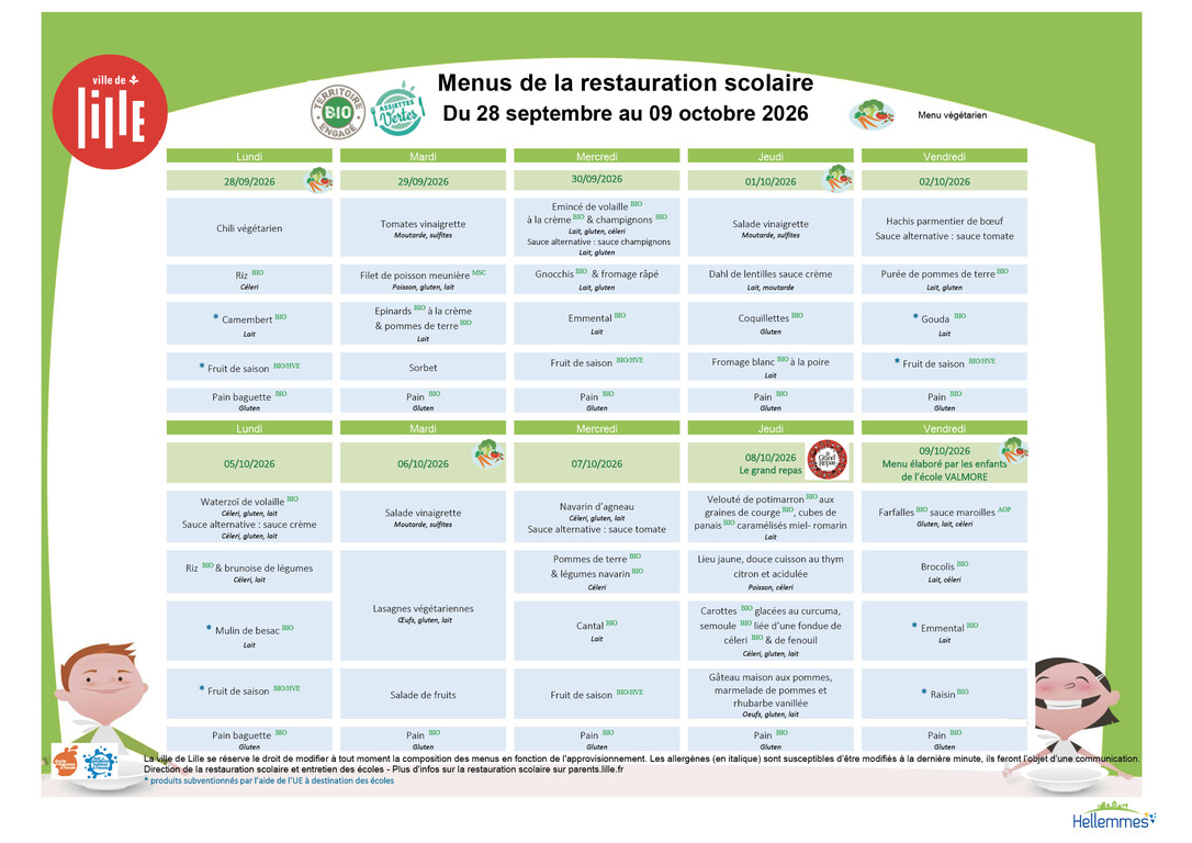 menu restaurants scolaires du 28:9 au 9:9:2026